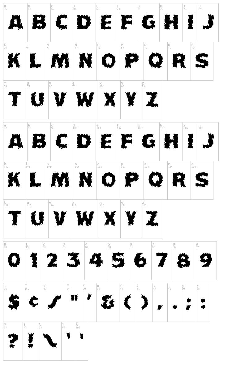 HFF Fire Dancer font map